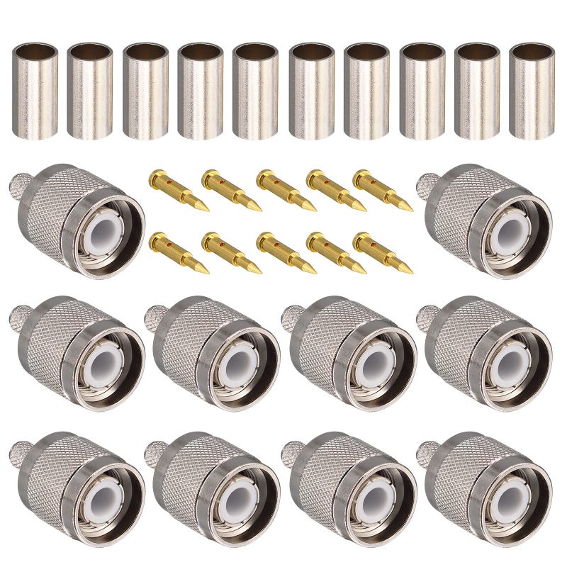 onelinkmore 10-Pack TNC Male Crimp Connectors for LMR195 RG58 RG142 RG400 Cable, 50 Ohm RF Coax Adapter Plug for GNSS GPS Survey Antenna, Trimble, RFID Reader, Extension Cable Repair - Image 1
